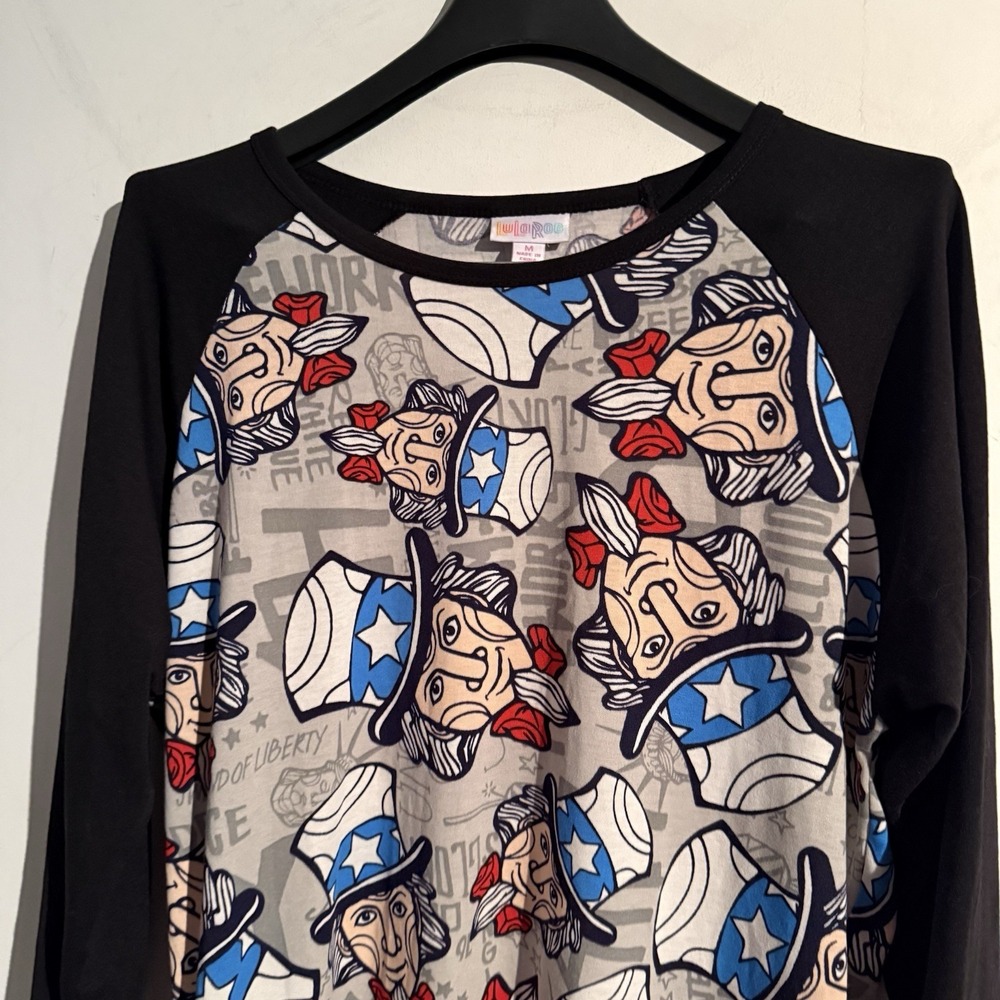 LuLaRoe Women's Black - Gray Uncle Sam Patriotic Print Randy Shirt Size Medium - Picture 2 of 6
